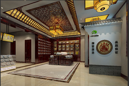 桂东古朴典雅的中式茶叶店大堂设计效果图